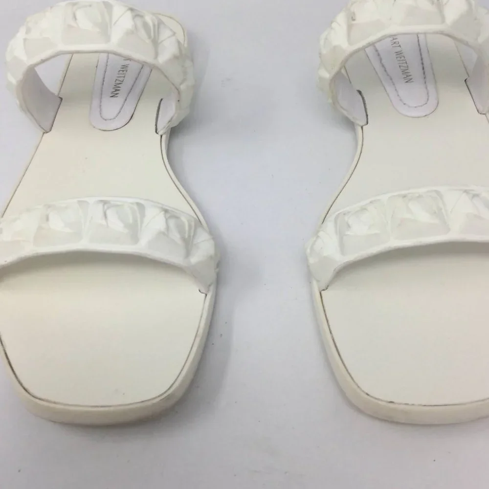 Stuart Weitzman White Rosita Dual Strap Slide Sandal 7.5M